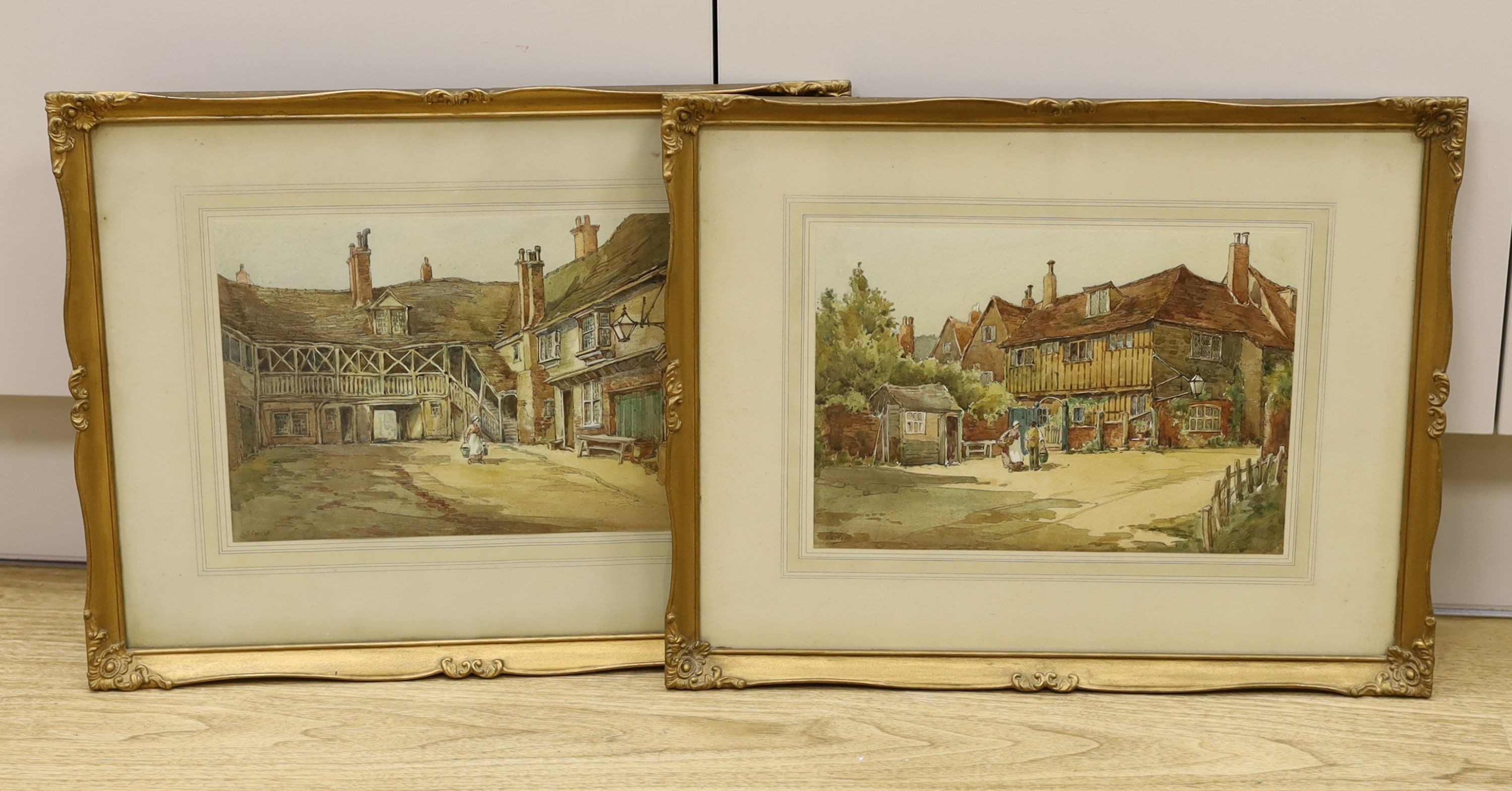 George Goodall - two watercolours, The George Inn, Huntingdon and The Mermaid Inn, Rye, signed, 21 x 30cm